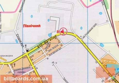 Билборд  в Житомире Ватутина ул., 61-А, из центра схема
