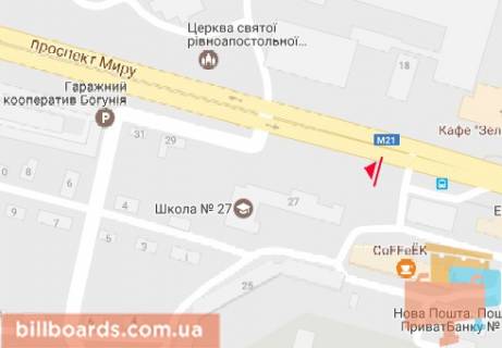 Билборд  в Житомире Мира пр., 27 схема
