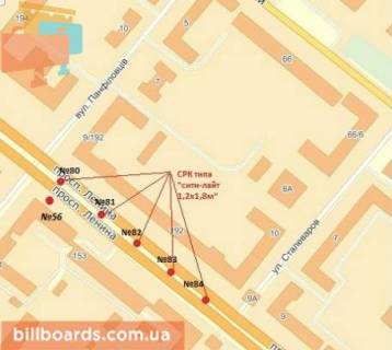 Ситилайт A в Запорожье, 1.8x1.2  пр. Соборний — вул. Панфіловців — вул. Миру схема