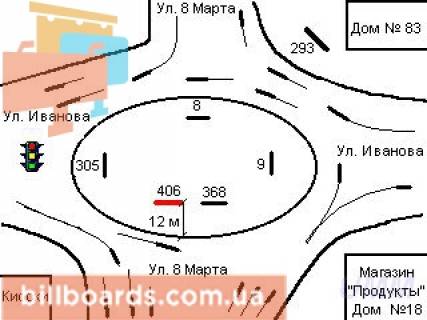 Билборд A в Запорожье Іванова вул. - Моторобудівників пр. (колиш. 8-го Березня вул.) схема