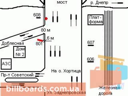 Билборд A в Запорожье Доблесная ул., мост Преображенского схема