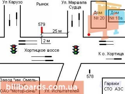 Билборд B в Запорожье Будівельників бул. - Хортицьке шосе схема