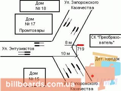 Билборд B в Запорожье Ентузіастів вул. - Запорізького козацтва вул. схема