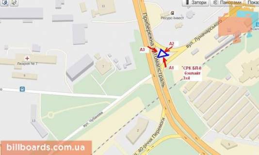 Бэклайт A в Запорожье Набережна магістраль / Привокзальна вул. (колиш. Луначарського вул.), від центр схема