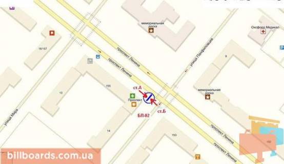 Бэклайт B в Запорожье Соборний пр. (колиш. Леніна пр.) / Гончаренка вул. (колиш. Панфіловців вул.) схема