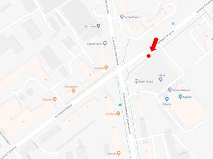 Ситилайт B в Ровно, 1.8x1.2  Гагаріна вул., ТРЦ "Чайка", супермаркети "Сільпо", "Ельдорадо", в бік Грушевського вул., B1 схема