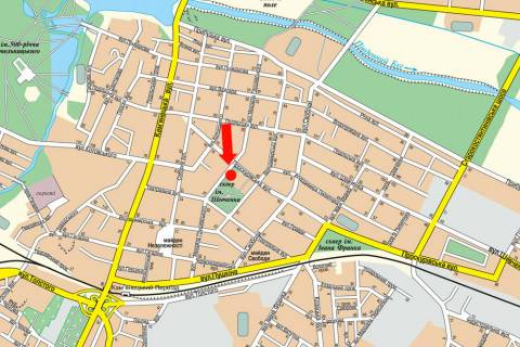 Ситилайт B в Хмельницком, 1.8x1.2  Проскурівська вул. / Грушевского вул., біля парку ім. Шевченка, кафе "З ранку до ночі" схема