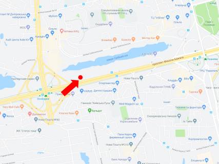 Білборд, Бігборд (Борд)  B у Києві, 3x6  Бажана пр., 1Л, біля ТЦ "Park Plaza", між ст.м. "Позняки" і "Осокорки", в сторону Харківської пл. схема