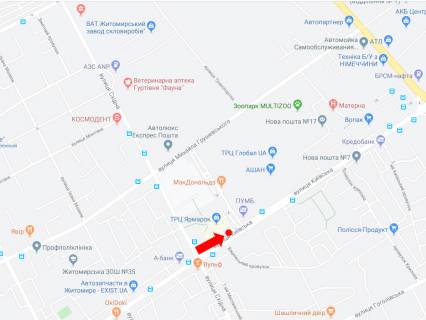 Сiтiлайт  у Житомирі, 1.8x1.2  Київська вул. - вул. Східна, біля ТРЦ "Ярмарок", McDonald's, з центру схема