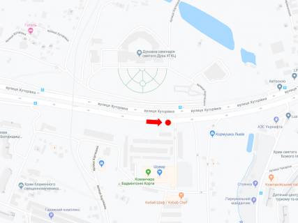 Ситилайт  в Львове, 1.8x1.2  Хуторівка вул., 4 (ост. "Духовна семінарія"), навпроти ринку "Шувар", в бік пр. Червоної Калини схема