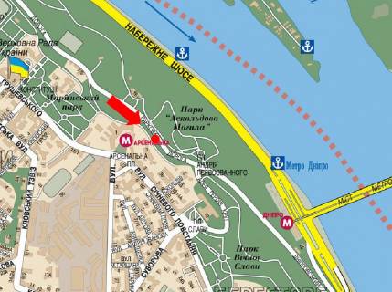 Сiтiлайт  у Києві, 1.8x1.2  Паркова дорога вул., в районі "Зеленого театру", в бік Дніпровського спуску схема