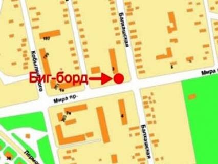Билборд A в Кривом Роге, 3x6  Миру пр., 3 - Балхашська вул. схема