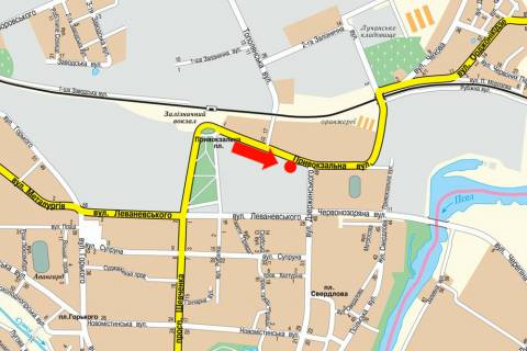 Білборд, Бігборд (Борд)   у Сумах, 3x6  Привокзальна вул. / Троїцька вул., біля супермаркету "Екомаркет" схема