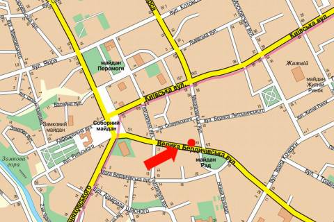 Ситилайт B в Житомире, 1.8x1.2  Бердичівська вул., 15, біля центрального гастроному, ресторану "Сушия" схема