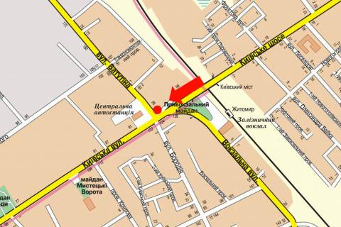 Призматрон, Призма  у Житомирі, 3x6  Київська вул. / Незалежності пр. (кол. Ватутіна вул.), біля автовокзалу, на світлофорі, в центр - 446685 схема