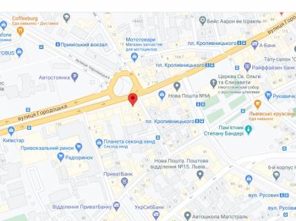 Видеоборд A у Львові Городоцька вул., 141/143, аптека "Мед Сервіс", №Л001, прайс за ролик 10 сек 1 вихід/5 хвилин, з 8:00-22:00. Розрахунок для інших параметрів трансляції уточнюйте у менеджера. - 301440 схема