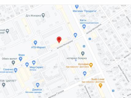 Видеоборд A у Боярці Молодіжна вул., 74, аптека "Вітамін", прайс за ролик 10 сек 1 вихід/5 хвилин, з 8:00-22:00. Розрахунок для інших параметрів трансляції уточнюйте у менеджера. - 301247 схема