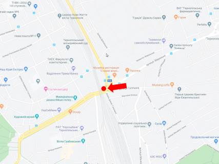 Білборд, Бігборд (Борд)  A у Тернополі, 3x6  Збаразька вул., / Крушельницкої вул., біля з/д мосту схема