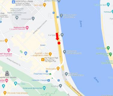 Видеоборд A в Киеве, 1.8x1.2  Набережно-Хрещатицька вул., 9, на р/п, (1-2), у бік ст.м. "Поштова площа" - 583576 схема