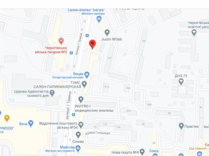 Видеоборд A в Чернигове 1 Травня вул., 167, аптека "Мед Сервіс", №К001, прайс за ролик 10 сек 1 вихід/5 хвилин, з 8:00-22:00. Розрахунок для інших параметрів трансляції уточнюйте у менеджера. - 301602 схема