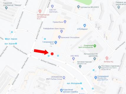 Білборд, Бігборд (Борд)  B у Києві, 3x6  Симиренка вул., 17 - вул.Сім'ї Сосніних, біля супермаркету "Ашан", в сторону супермаркету "Сільпо" схема