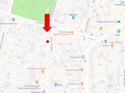 Ситилайт A в Киеве, 1.8x1.2  Антоновича вул. (колиш. Горького вул.), 4/6, в сторону вул. Саксаганського схема