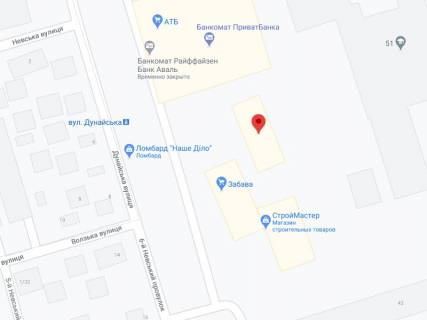 Видеоборд A в Каменское (Днепродзержинск) Дунайська вул., 41в, аптека "Мед Сервіс", №Дп063, прайс за ролик 10 сек 1 вихід/5 хвилин, з 8:00-22:00. Розрахунок для інших параметрів трансляції уточнюйте у менеджера. - 301311 схема