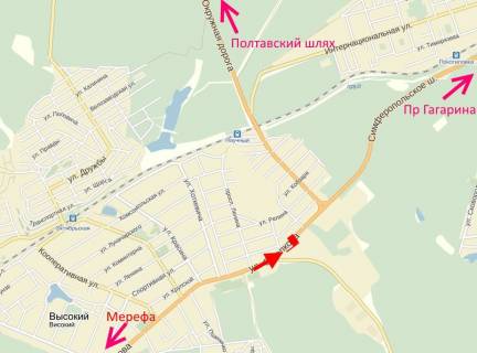 Билборд A в Высоком, 3x6  Сімферопольське шосе - с. Високий, пост ДАІ, (1), в'їзд в місто схема