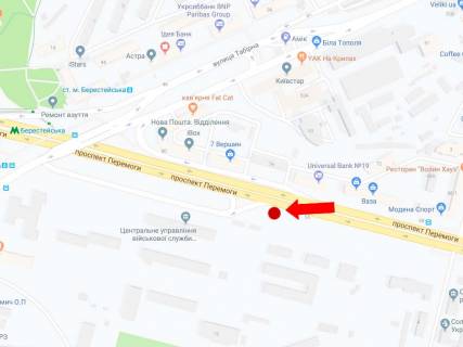 Білборд, Бігборд (Борд)  B у Києві, 3x6  Перемоги пр., 76, навпроти, в сторону ст.м. "Берестейська", з центру схема