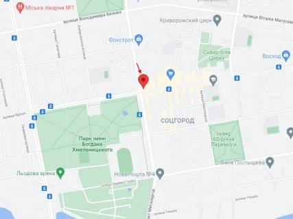 Білборд, Бігборд (Борд)  B у Кривому Розі, 3x6  Металургів пр. - Соборності вул., 29-Б, в сторону Криворіжсталь вул. схема