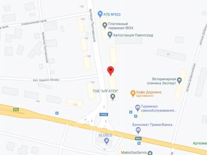 Видеоборд A в Павлограде Полтавська вул., 129/5, аптека "Мед Сервіс", №Дп093, прайс за ролик 10 сек 1 вихід/5 хвилин, з 8:00-22:00. Розрахунок для інших параметрів трансляції уточнюйте у менеджера. - 301482 схема