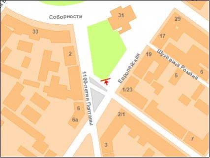 Бэклайт B в Полтаве Європейська вул. (Фрунзе) - Небесної Сотні вул. (Леніна)(задня сторона ролера) схема