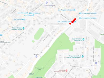 Сiтiлайт  у Львові, 1.8x1.2  Сахарова вул., 12, зуп. "Трамвайне депо", з центру схема