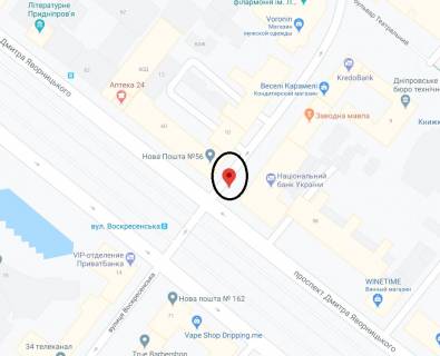 Ситилайт A в Днепр (Днепропетровск), 1.2х1.8  вул. Воскресенська - просп. Дмитра Яворницького схема