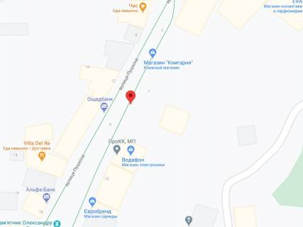 Білборд, Бігборд (Борд)  A у Мукачеві Пушкіна вул., 13, аптека "Мед Сервіс", №Л018, прайс за ролик 10 сек 1 вихід/5 хвилин, з 8:00-22:00. Розрахунок для інших параметрів трансляції уточнюйте у менеджера. схема