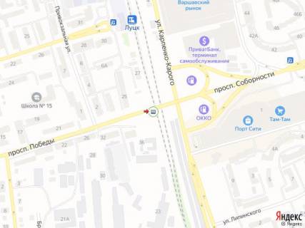 Видеоборд A у Луцьку Соборності пр. - Перемоги пр., Міст тамтого, прайс за ролик 6 сек., Виходи 75 виходів / год. ТРЦ Порт Сіті, в сторону Чорновола вул. - 286634 схема