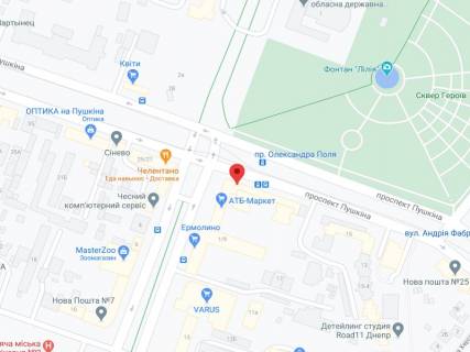 Видеоборд A у Дніпро (Дніпропетровськ) Пушкіна пр., 21, аптека "Мед Сервіс", №Дп020, прайс за ролик 10 сек 1 вихід/5 хвилин, з 8:00-22:00. Розрахунок для інших параметрів трансляції уточнюйте у менеджера. - 301323 схема