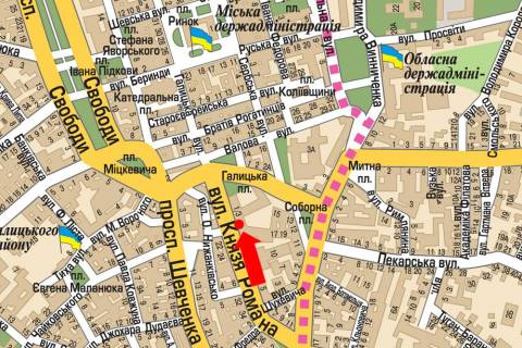 Сiтiлайт A у Львові, 1.8x1.2  Князя Романа вул., 1, біля Platinum Bank, готелю "Swiss" схема