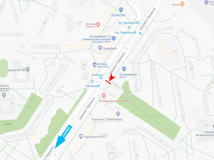 Білборд, Бігборд (Борд)  B у Харкові, 3x6  Перемоги пр., 70д, в центр схема