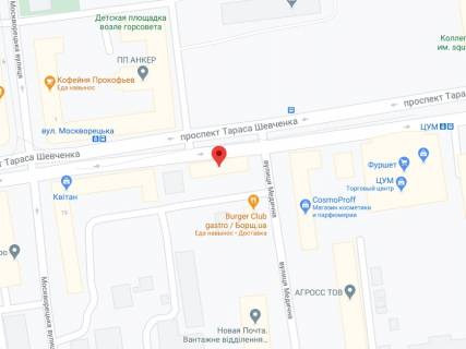 Билборд A в Каменское (Днепродзержинск) Шевченка пр., 13, аптека "Мед Сервіс", №Дп052, прайс за ролик 10 сек 1 вихід/5 хвилин, з 8:00-22:00. Розрахунок для інших параметрів трансляції уточнюйте у менеджера. схема