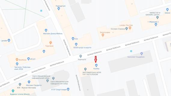 Видеоборд B у Житомирі Київська вул., 20, в сторону вул. Театральній, ролик 10 сек, 1 вихід / 10 хв, вартість за 3162 показу в місяць (102 на добу), 6: 00-22: 00 - 286613 схема