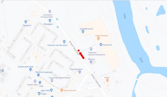 Билборд A в Сумах, 3x6  Героїв Крут вул. (кол. Черепіна вул.) / Лушпи пр., біля АЗС "Marshal" схема