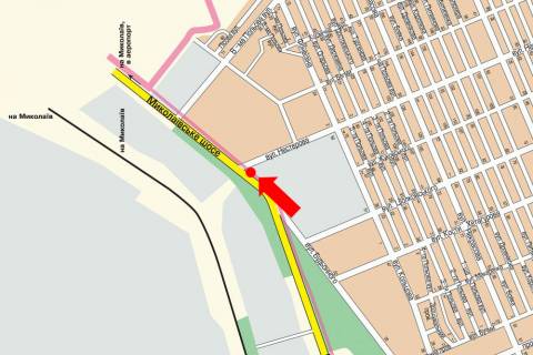 Билборд  в Херсоне, 3x6  Миколаївське шосе / Нестерова вул., з центру (флажок) схема