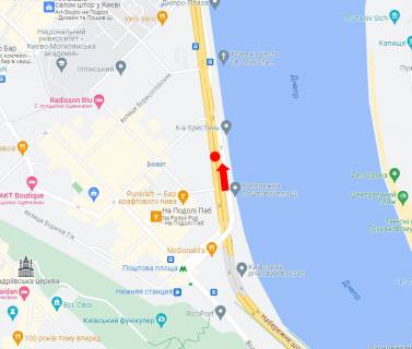 Видеоборд A в Киеве, 1.8x1.2  Набережно-Хрещатицька вул., 9, на р/п, (1-1), у бік Гаванського мосту - 583562 схема