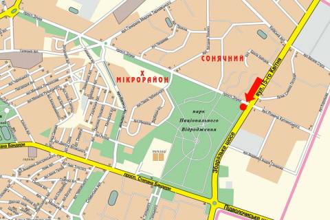 Билборд  в Тернополе, 3x6  Злуки пр. / 15-го Квітня вул., біля ТЦ "Мандарин", супермаркету "Сільпо", в центр, ліва схема