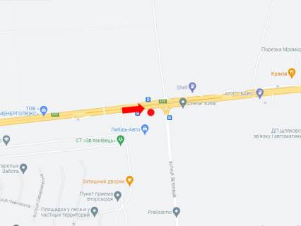 Билборд A в Киеве, 3x6  Брест-Литовське шосе, поворот на автодром "Чайка", напрямок в Київ схема