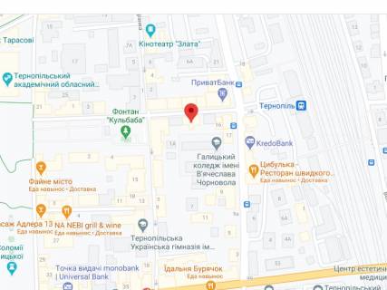 Білборд, Бігборд (Борд)  A у Тернополі Чорновола вул., 12, аптека "Мед Сервіс", №Л007, прайс за ролик 10 сек 1 вихід/5 хвилин, з 8:00-22:00. Розрахунок для інших параметрів трансляції уточнюйте у менеджера. схема