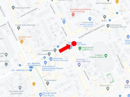 Скроллер  в Житомире, 2.3x3.14  Грушевського вул. (кол. Котовського вул.) / Хлібна вул., 24, з центру - 471032 схема