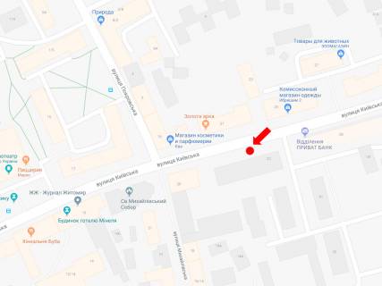 Сiтiлайт B у Житомирі, 1.8x1.2  Київська вул., 22 / вул. Покровська (колиш. вул. Щорса), зупинка «Укртелеком», в центр схема