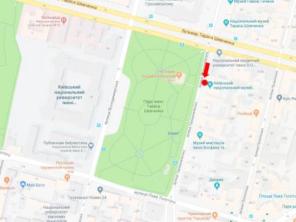 Ситилайт  в Киеве, 1.8x1.2  Терещенківська вул., 11, навпроти парку Т. Шевченка, в сторону вул. Толстого схема